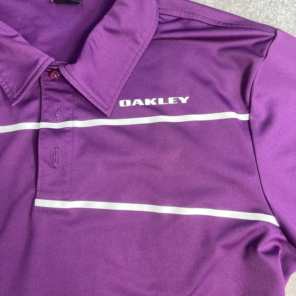 Oakley Men's Purple Logo Spell‎ Out Golf Polo Size Medium - Picture 2 of 7
